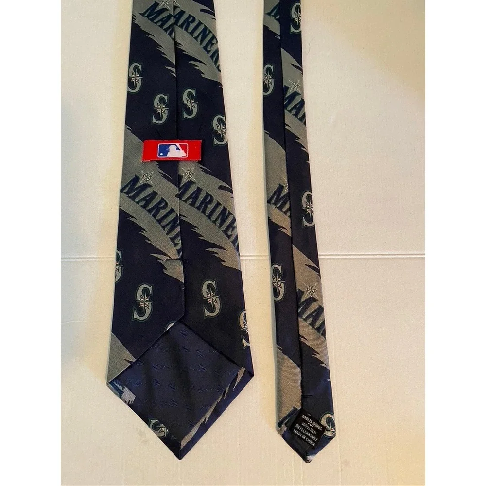Eagles Wings Seattle Mariners MLB Silk Necktie Navy Blue Logo Print Baseball Tie